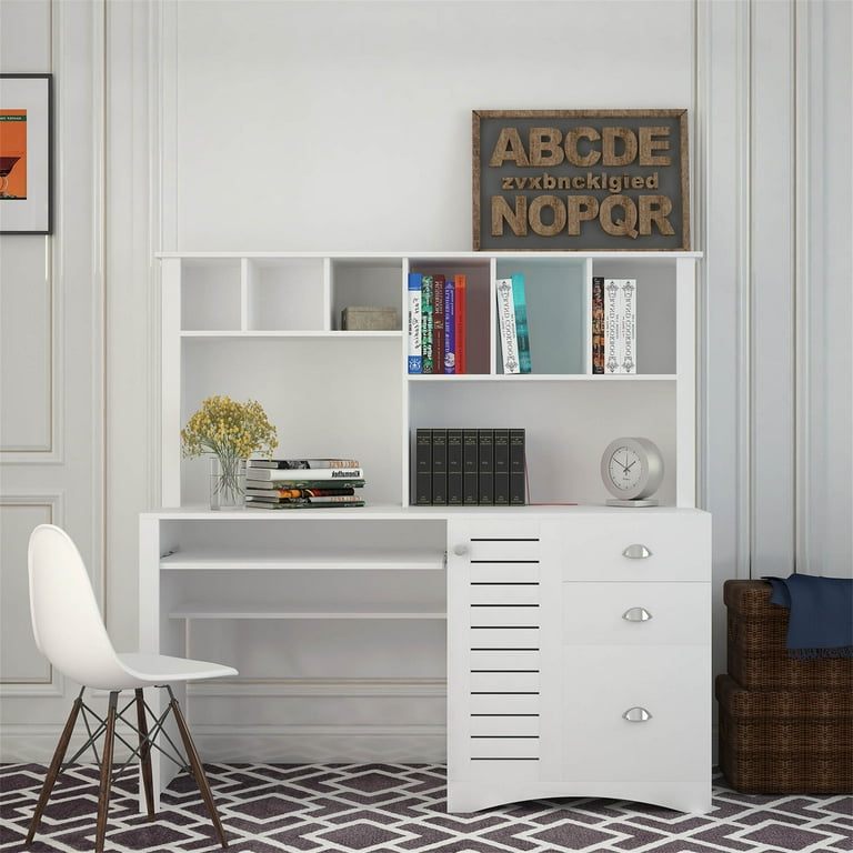 Desktop Computer Desk with Hutch Bookshelf Storage Drawer Home Office Writing Table Student Study Laptop Tables Workstation Wood Desk Bookcase