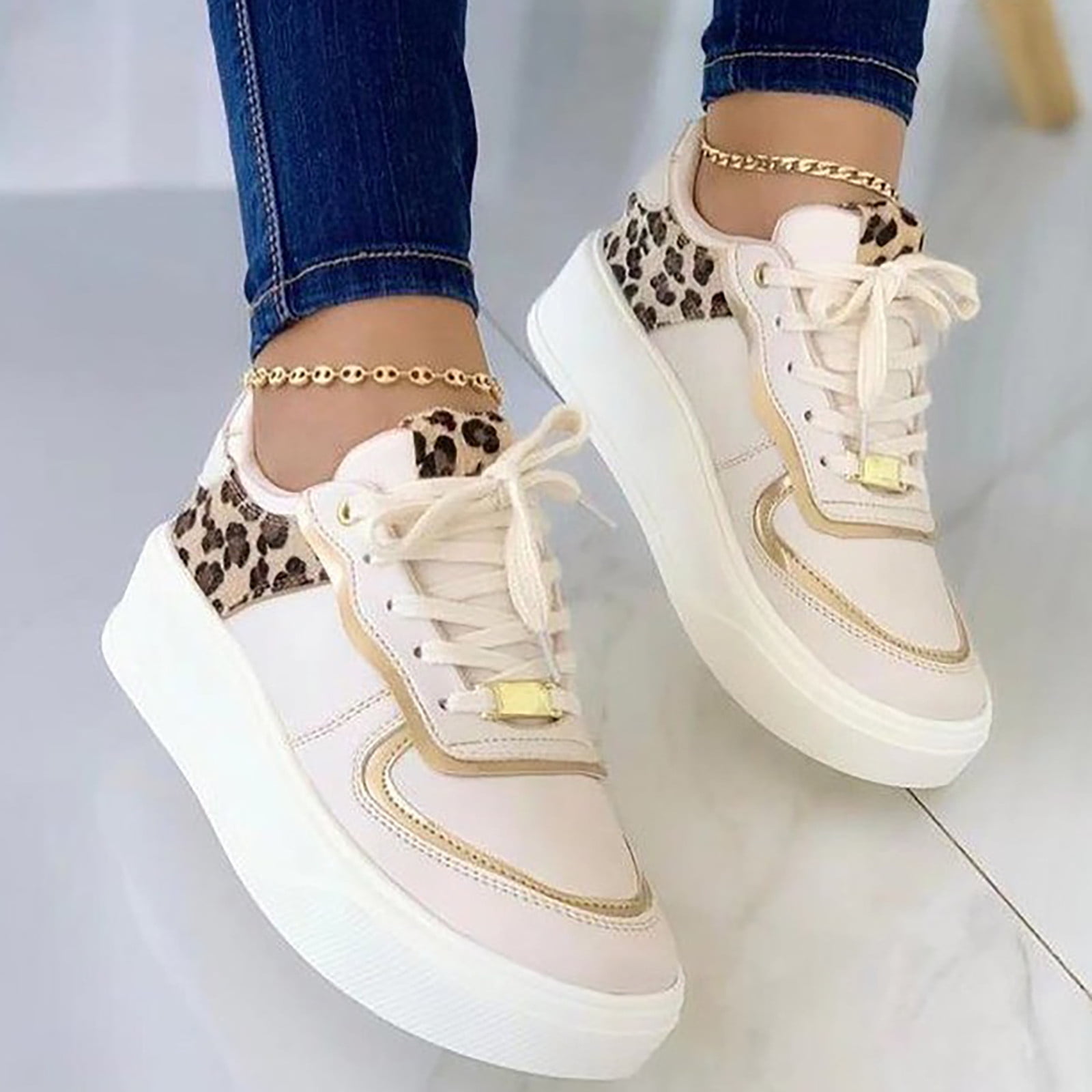 Adult Women Shoes Casual Dressy Shoes for Women Ladies Leather Splicing Solid Color Sports Casual Thick Bottom Big Size Lightweight Female