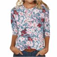 thumbnail image 1 of Fiudx Liquidación de Ofertas Flash Camiseta Estampada a La Moda para Mujer, Blusa de Mangas 3/4, Tops Informales con Cuello Redondo, 1 of 3