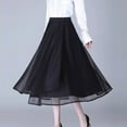 thumbnail image 2 of Mrat Aline Skirts for Women Women's Work Wear Skirt Casual High Waisted Button Midi Skirts Vintage A-line Double Layered Mesh Skirt S-339 Black 4XL, 2 of 7