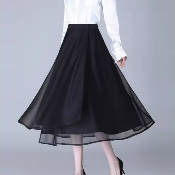 Aueoeo Midi Skirts For Women Tiered Skirts Button High Waisted Skirt Plus Size Womens Summer Spring Elegt Skirt Black L