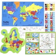 Imagimake Mapology USA, Europe & World Map Puzzle with Country Flags and Capitals for Kids 5+
