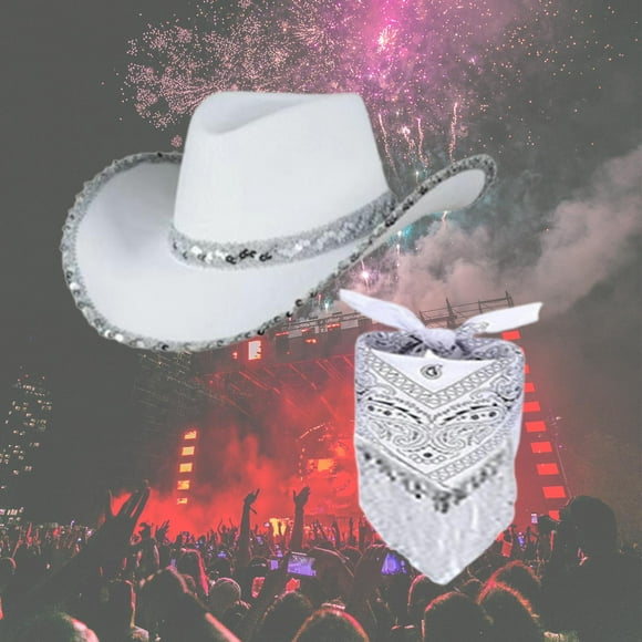 Sombrero de vaquero Yinane con bandana y flecos Sombrero de fiesta para mujeres y hombres protección solar suave mini Sombrero Blanco