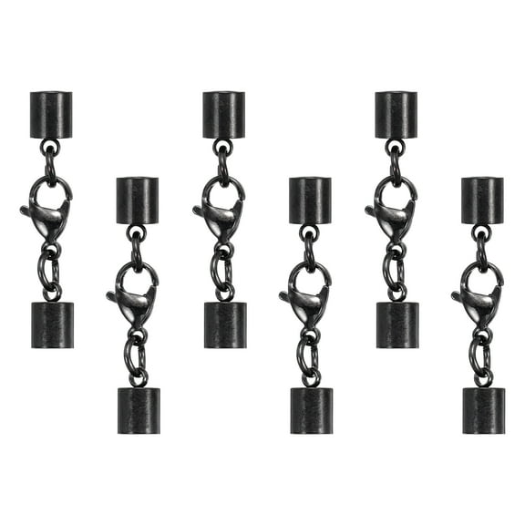 Uxcell 6Pcs Lobster Claw Clasp with Cord End Caps, 5mm ID Stainless Steel Necklace Cord Ends, Leather Fold Over Clasp Connector for Bracelet DIY Crafting Jewelry Making, Black(Style 2)