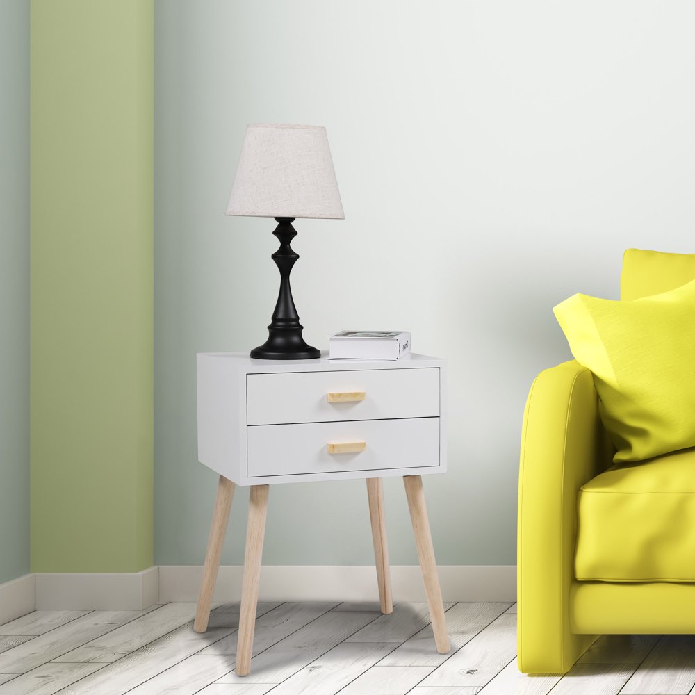 Jaxpety 24.8"H Wood Bedside End Table Nightstand Mid ...