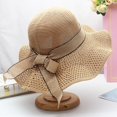 thumbnail image 4 of Wuxian Straw Hats For Women Solid Color Bow Wide Brim Summer Dress Hat Shapeable Hollowed Out Breathable Fashionable Lightweight Foldable Party Vacation Beach Sun Hat ,Khaki,One Size, 4 of 5