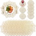 thumbnail image 4 of Juego de 2 manteles individuales de hojas redondas, lavables, resistentes al calor, manteles individuales de vinilo para cocina moderna, mesa de comedor, mantel individual central con acento de boda, dorado Rojo Verde, 4 of 4