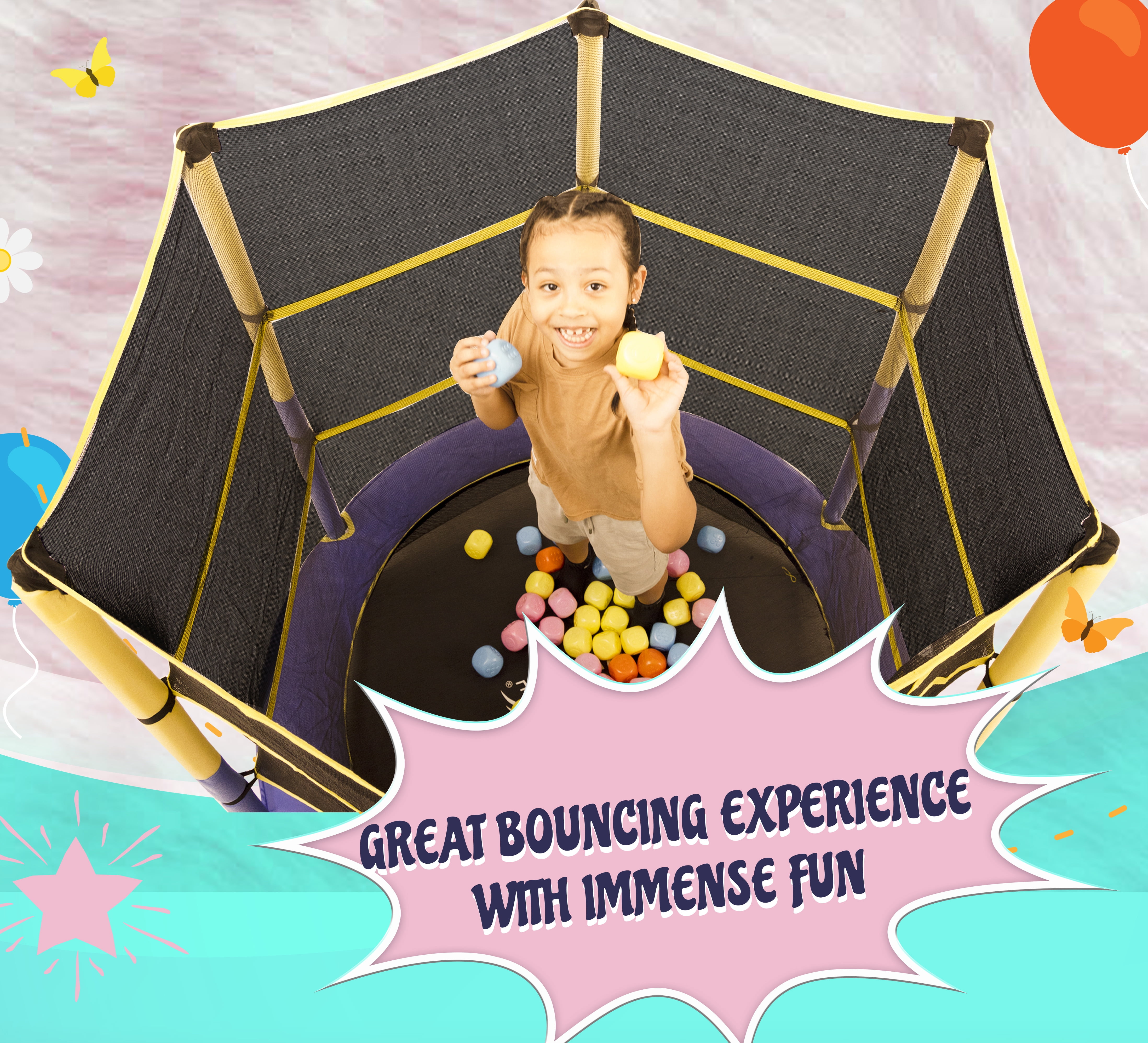 Machrus Upper Bounce 55-Inch Kids Trampoline with Safety Enclosure – Indoor/Outdoor Mini Trampoline for Toddlers & Children, Easy Assembly & Durable Design