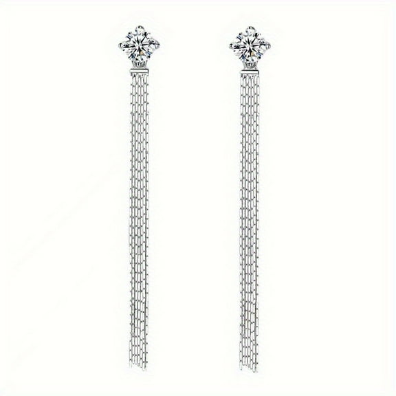 2pcs Shiny 1 Carat*2 Moissanite Tassel Dangle Earrings for Women, 925 Sterling Silver Diamond Earrings, Birthday Anniversary Valentine's Day Mother's Day New Year Gift
