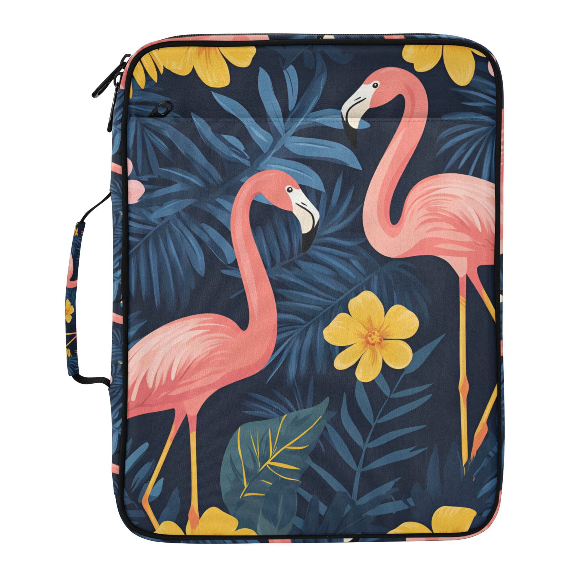 FORMRS Accordion File Folder A4 Size 7-Pocket Expanding Document Organizer Bag with 3 Ring Binder, Floral Flamingo