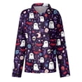 thumbnail image 4 of Delconic Womens Halloween Print Button Down Shirt Long Sleeve Casual Regular Fit Collared Blouse Pumpkin Pattern Top Purple L, 4 of 7