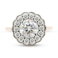 thumbnail image 2 of 1 1/2 ct t.w Center 7MM Round Cut Lab Created Moissanite Milgrain Flower Halo Engagement Ring For Women In 14K Rose Gold Over Sterling Silver(G-H Color, VVS1 Clarity 1.50Cttw) Size - 7, 2 of 7