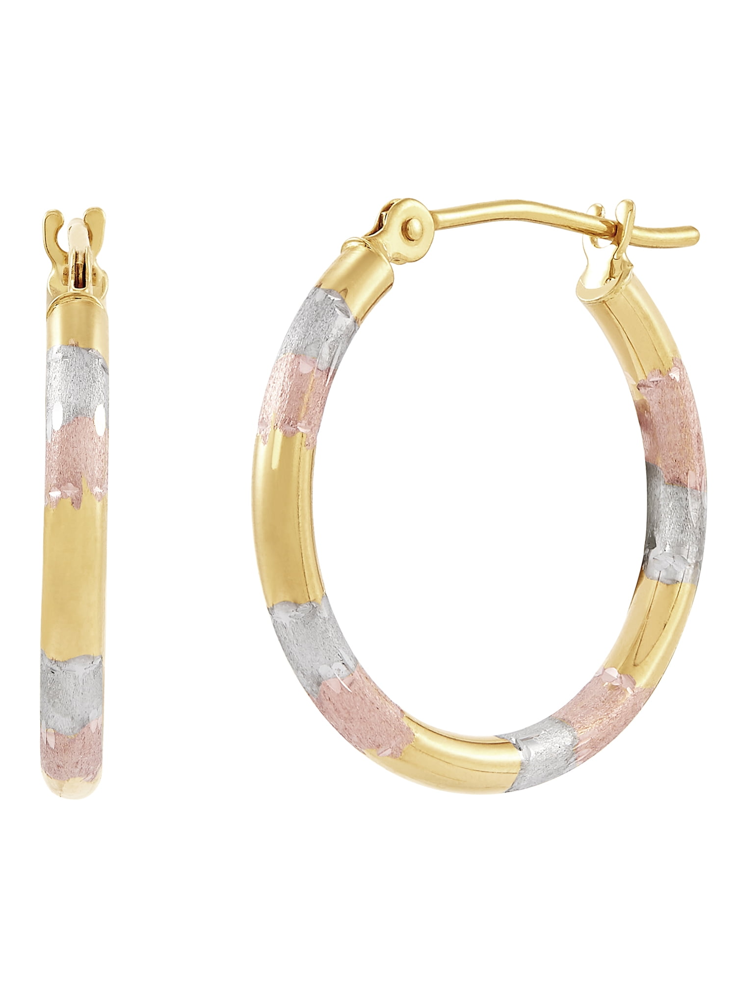 Brilliance Fine Jewerly 10K Yellow Gold with White and Pink Oval Hoop Earrings