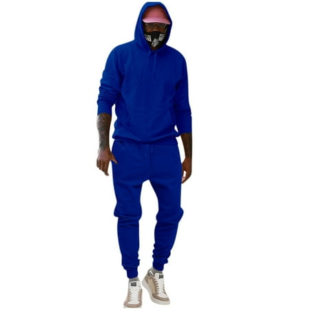 guisaled Mens Tracksuit 2 Piece Long Sleeve Hooded Pullover Sweatsuit Padded Fashion Solid Casual Athletic Jogging Tracksuits Set