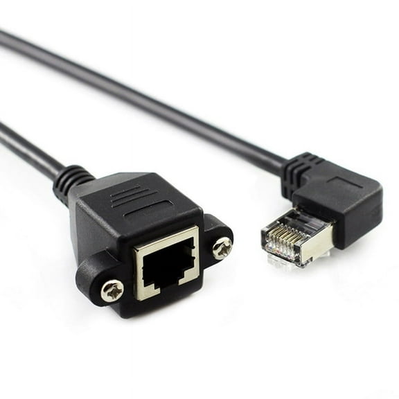 CY Right Angled 90 Degree 8P8C FTP STP UTP Cat6 Male to Female Lan Ethernet Network Extension Cable with Panel Mount Holes