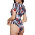 thumbnail image 3 of Gaeub Starfish Navy Blue Stripe Women'S Short Sleeve One Piece Swimsuit Sexy High-Waisted Bodysuit For Swimming, Beach, Sports - Xx-Large, 3 of 9