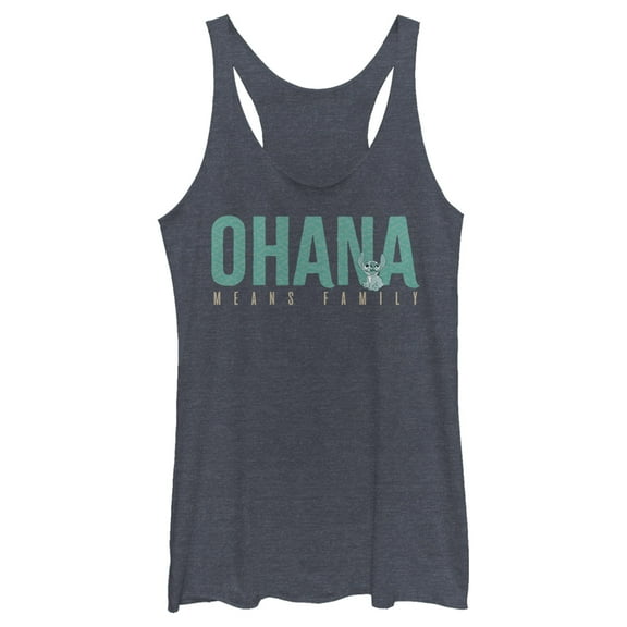 Women's Lilo & Stitch Bold Ohana means Family Racerback Tank Top Navy Blue Heather X Small