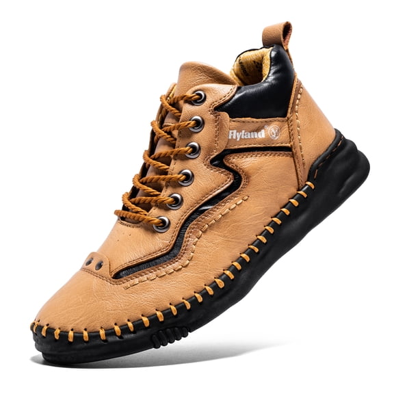 Flyland Men's Casual Leather Fashion Sneakers Ankle Chukka Boots Handmade Lightweight Loafers Mid top Walking Driving Shoes