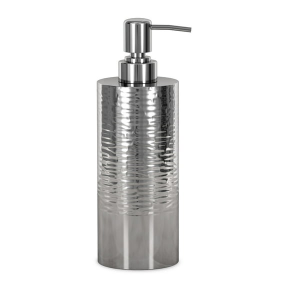 nu steel Metropolitan Metal Liquid Soap Dispenser Pump Bottle for Bathroom Vanity Countertop, Kitchen Sink-Holds Essential Oils,Lotions,Liquid Soaps, Hand Soap,Hand Sanitizer-Shiny/Hammered,MET6H