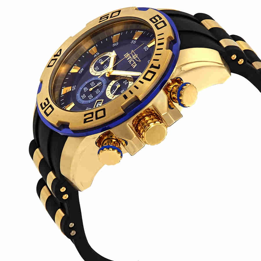 Invicta Men's 50mm Pro Diver Gold-Tone Polyurethane Quartz Blue Dial Watch 22313