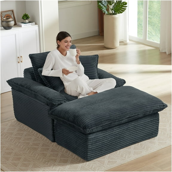 JERFIT Modern Lounge Chair with Ottoman, Oversized Single Sofa with Plush Cushioning for Living Room, Bedroom, Apartment, Office, Dark Gray