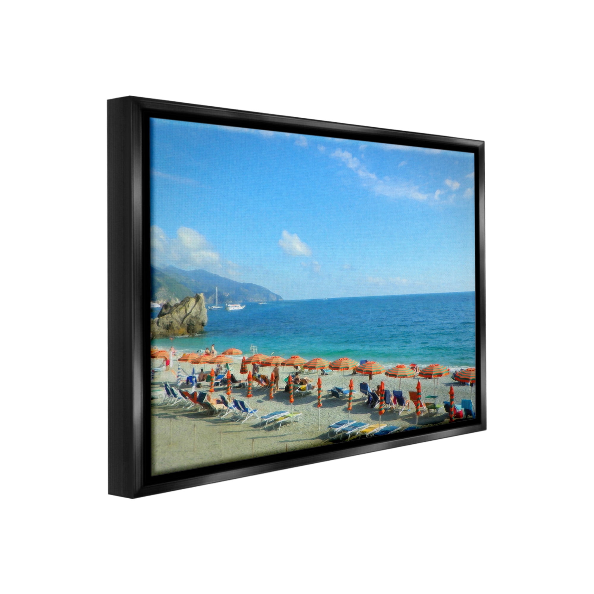 Stupell Industries Summer Beach Resort Landscape Painting Black Floater Framed Canvas Art Print Wall Art, 21 x 17