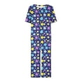 thumbnail image 4 of ICHUANYI Women's Pajamas Sets Floral Print Round Neck Short Sleeve Shirt Pants Sets Loungewear, 4 of 6