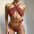 thumbnail image 2 of UTSJKR Deals Women's Summer Bikini Set Ribbed Criss Cross Halter Bikini Swimsuit Fashion Beach Bathing Swimsuit Coffee L, 2 of 5