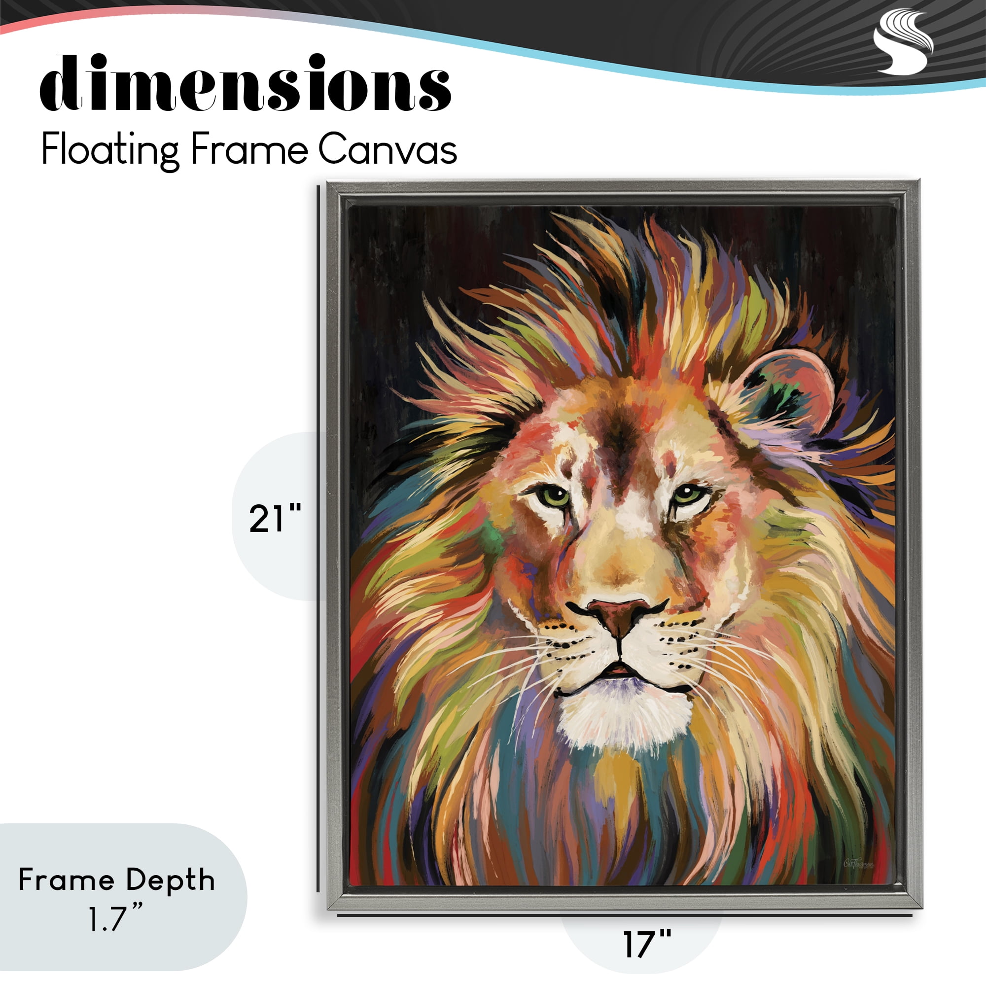 Stupell Industries Vibrant Majestic Rainbow Lion Gray Framed Floater Canvas Wall Art, design by Cat Thurman Designs