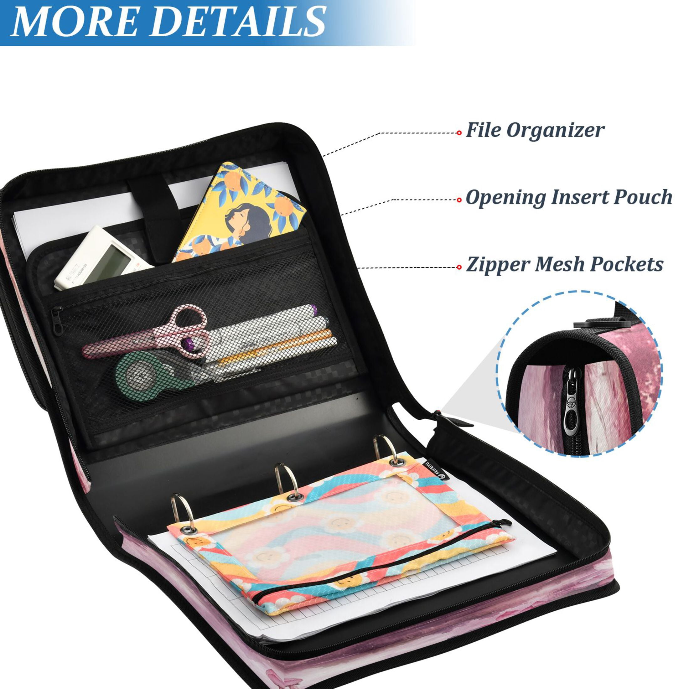 YAZAOO Zipper Binder trapper keeper Documents Organized Design Traditional Pavilion by Serene Lake Printed
