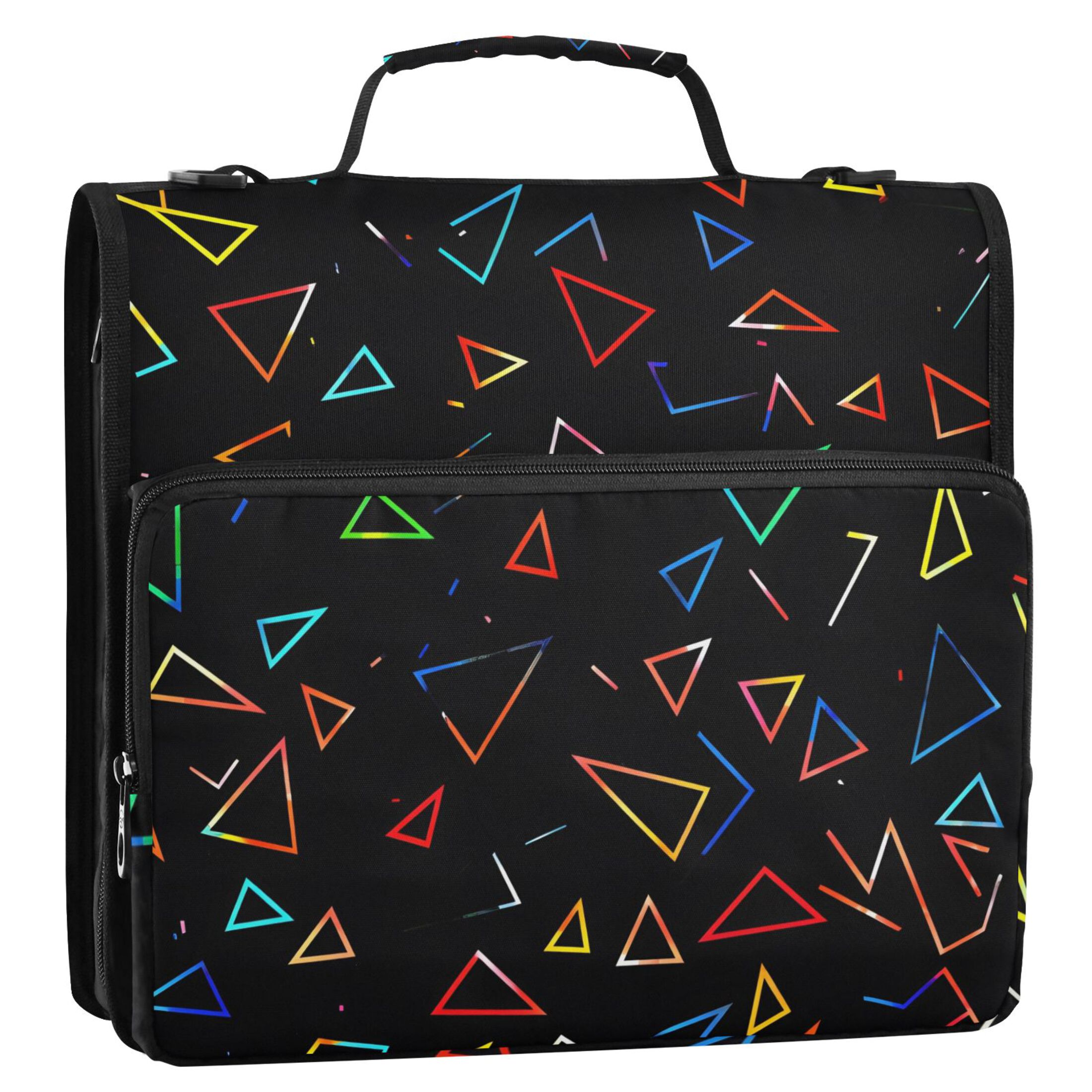 3 Ring Zipper Binder with Shoulder Strap Waterproof Trapper Keeper 2 Inch D-Ring 500 Sheets Capacity Color Triangle Lines