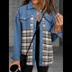 thumbnail image 5 of Chaqueta Vaquera Estilo Boyfriend, Informal, de Larga, con Botones y Bolsillos, para Mujer Azul XXL, 5 of 9
