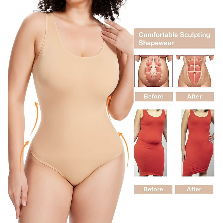 MANIFIQUE 2 Packs Thong Bodysuit for Women Tummy Control Shapewear Seamless  Sculpting Open Bust Body Shaper