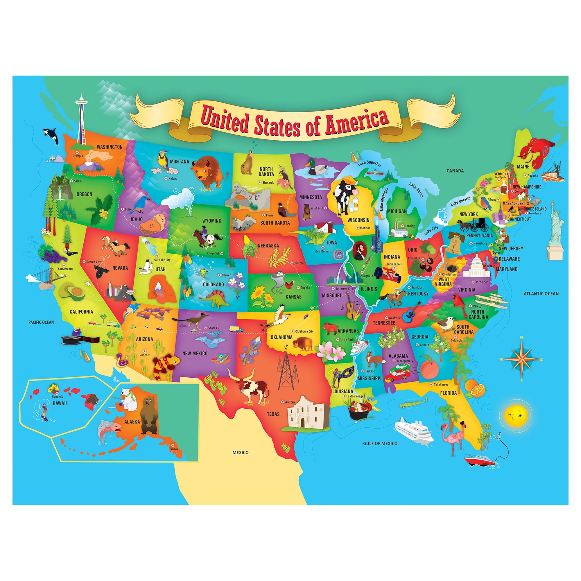 Puzzle Games For Toddlers Learn USA Map Fun And Colorful 15" x 11" 40 Pcs New 