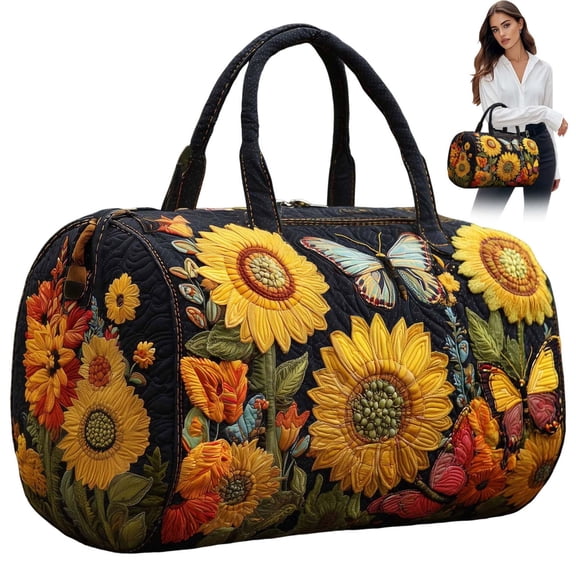 GASTROPOD Large Quilted Duffle Bag for Women Floral Print Barrel Overnight Weekender Handbag Travel Holiday Top Handle Satchel Spend the Night Bags for Women J-B 18*9*9"