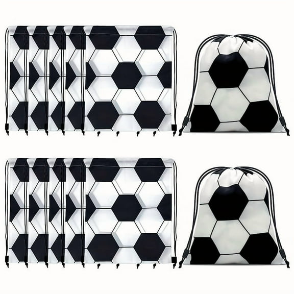 12-Pack Soccer Drawstring Backpacks - Geometric Ball Design - Multi-Pocket Sports Bags - Team Party Favors, Gym, School - CHEERCURVE