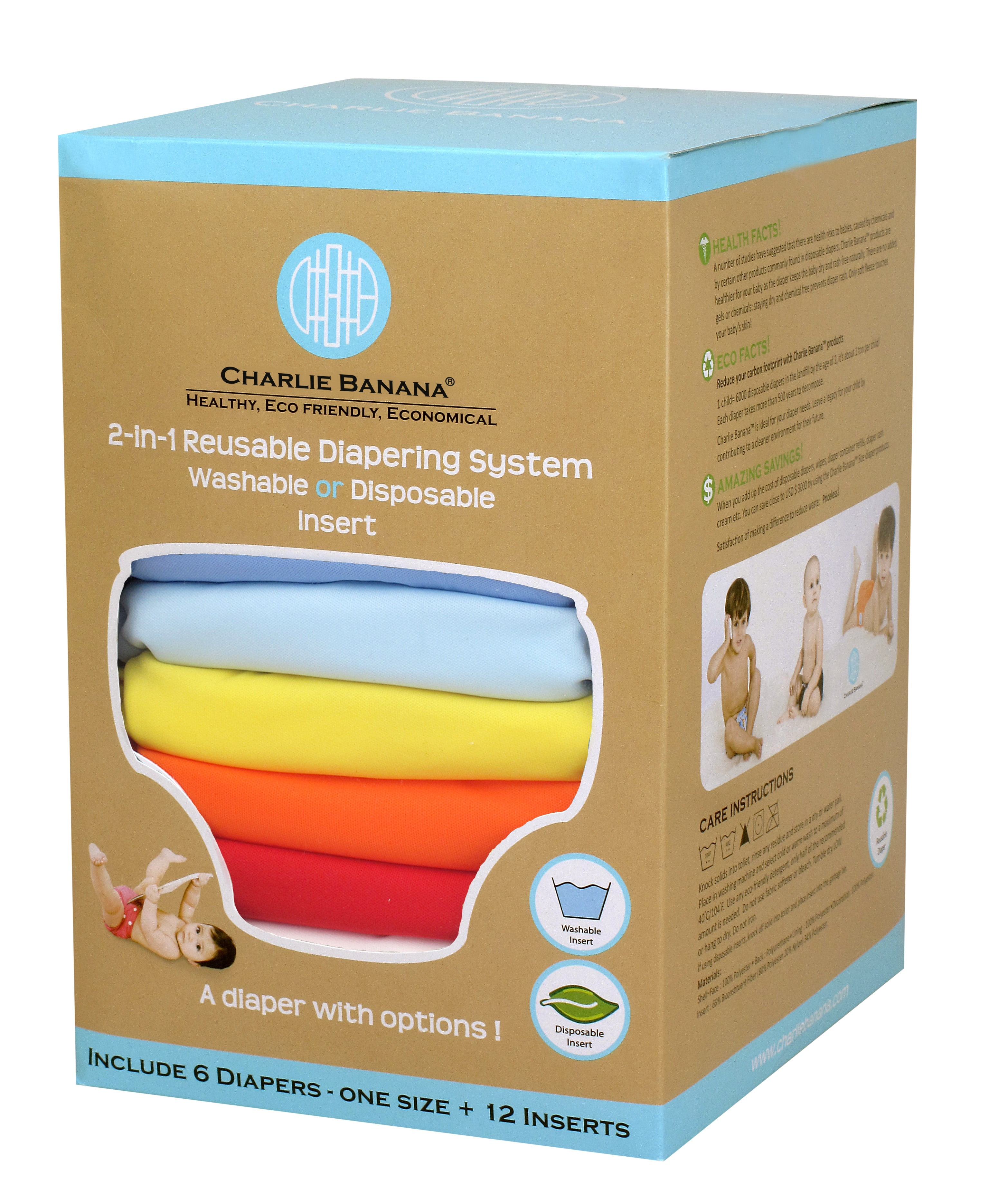 Charlie Banana 6 Cloth Diapers and 12 Insert Kit, Hot One (Unisex), One