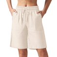 thumbnail image 6 of Women Wide Leg Shorts Elastic High Waist Multi‑Pocket A‑Line Utility Outdoor Hiking Shorts Women Beige, 6 of 6