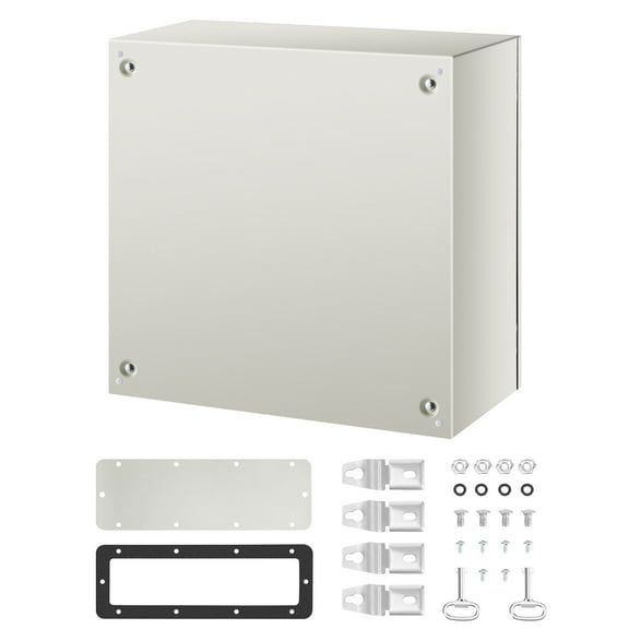 KFFKFF Steel Electrical Box 24”x 24” x 12” Electrical Enclosure Box, Carbon Steel Hinged Junction Box, IP65 Weatherproof Metal Box Wall-Mounted Electronic Equipment Enclosure Box with Mounting Plat
