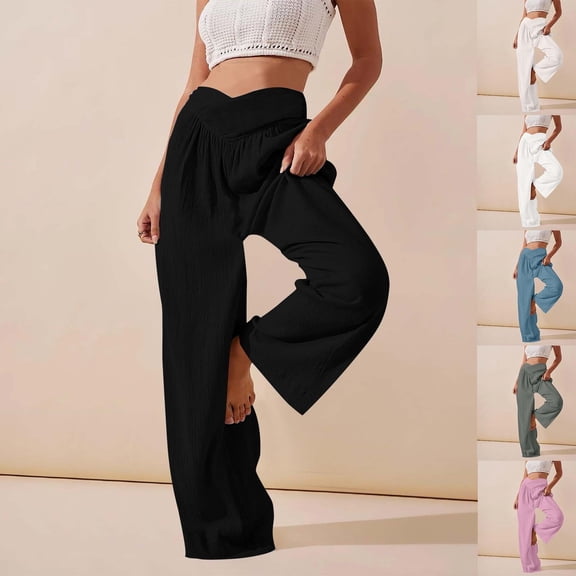 QSXADF Wide Leg Pants For Women Casual Pajama Pants Wide Leg Lounges Pants Solid Soft Knit Relaxed Home Wear Comfortable Women's Pants