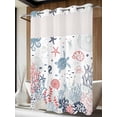 thumbnail image 4 of Navy Blue Coastal No Hook Shower Curtain Waterproof, Bathroom Curtains with Snap in Liners and See Through Top Window, Coral Turtle Starfish Jellyfish Hotel Style Bathtub Curtains Shower 72"Wx96"L, 4 of 8