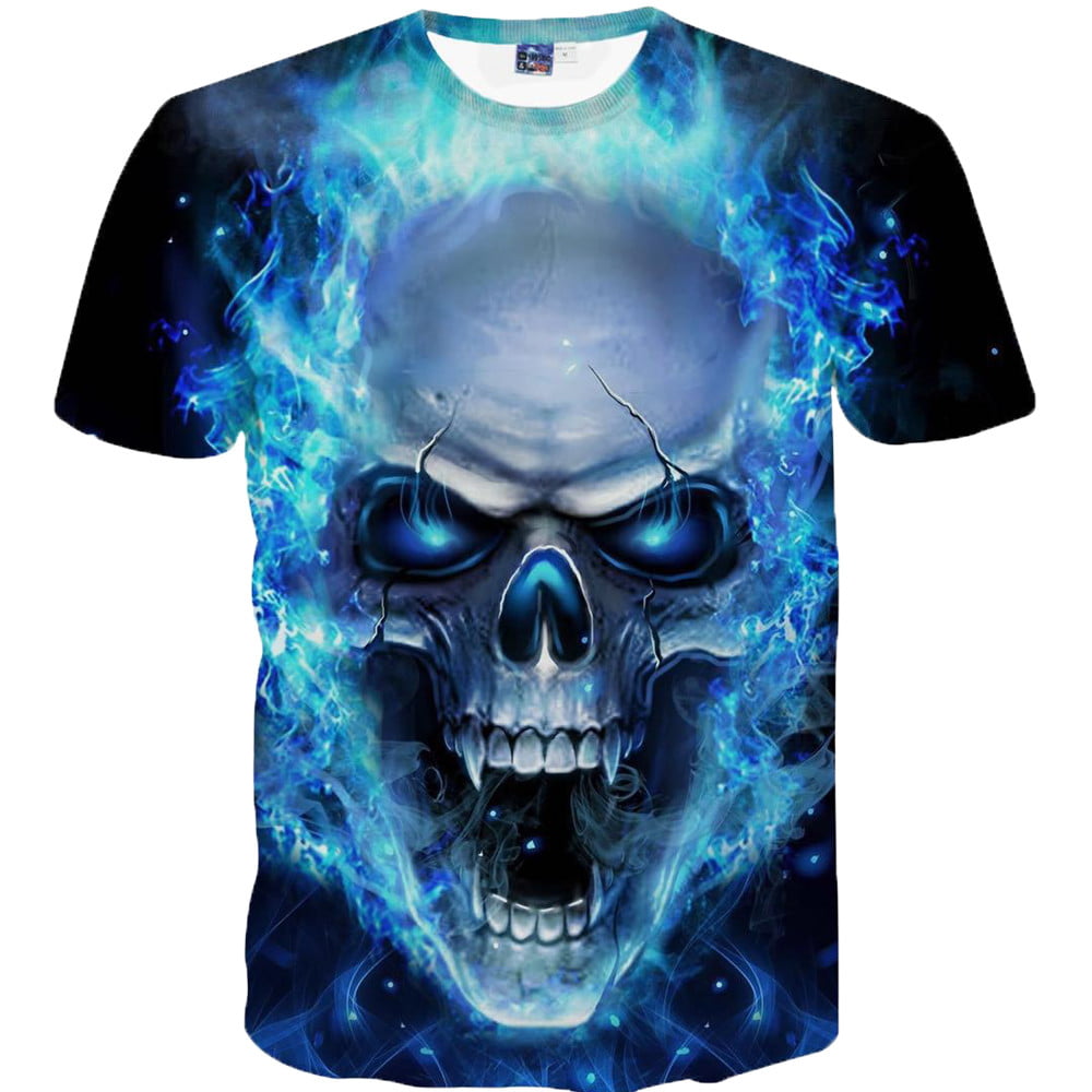 Mens Womens Galaxy Cat Skull 3D Print Short Sleeve T-shirt Funny Blouse Tee Tops