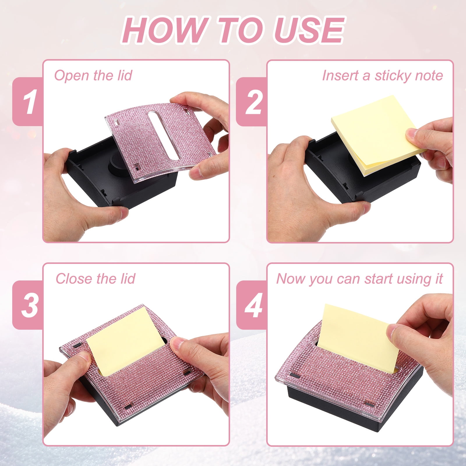 Stick Note Pad Holders, 4 x 4 Inches Rhinestone Sticky Note Dispenser Memo Pad Holder Office Desk Organizer Supplies for Office Home Desk Organization, Purple