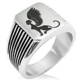 thumbnail image 1 of Stainless Steel Greek Mythology Shpinx Needle Stripe Pattern Biker Style Polished Ring, 1 of 1