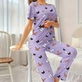 thumbnail image 3 of Womens Butterfly Print Pajama Set Short Sleeve Crew Neck Top Long Pants Soft Loungewear Casual Sleepwear Nightwear, 3 of 6