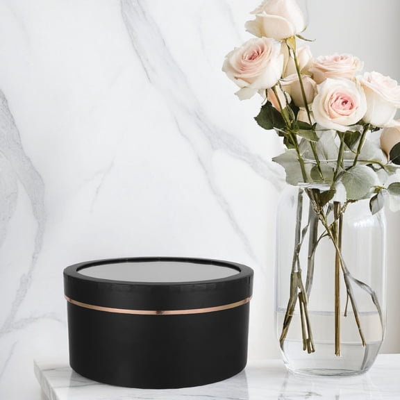 NICEXMAS 2-Pack Round Black Floral Gift Boxes for Valentine's Day Romantic Flower Packaging and Present Wrapping