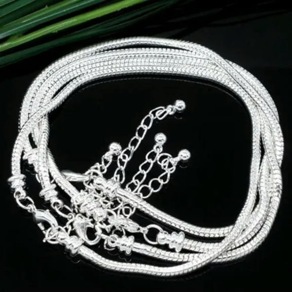 HOOUN 5pcs 925 Silver Lobster Clasp Snake Chain Bracelet Charm Women Beads Jewelry Lot-16 cm/5Pcs Bracelet Set