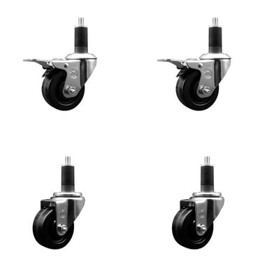 3 Inch Phenolic Swivel 1-1/4 Inch Expand Stem Caster Set 2 Total Lock Brakes