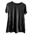 thumbnail image 4 of yunLCZ Women Shirts Women's Spring Solid Color Round Neck Wheat Ear Irregular Short Sleeved T Shirt, 4 of 4