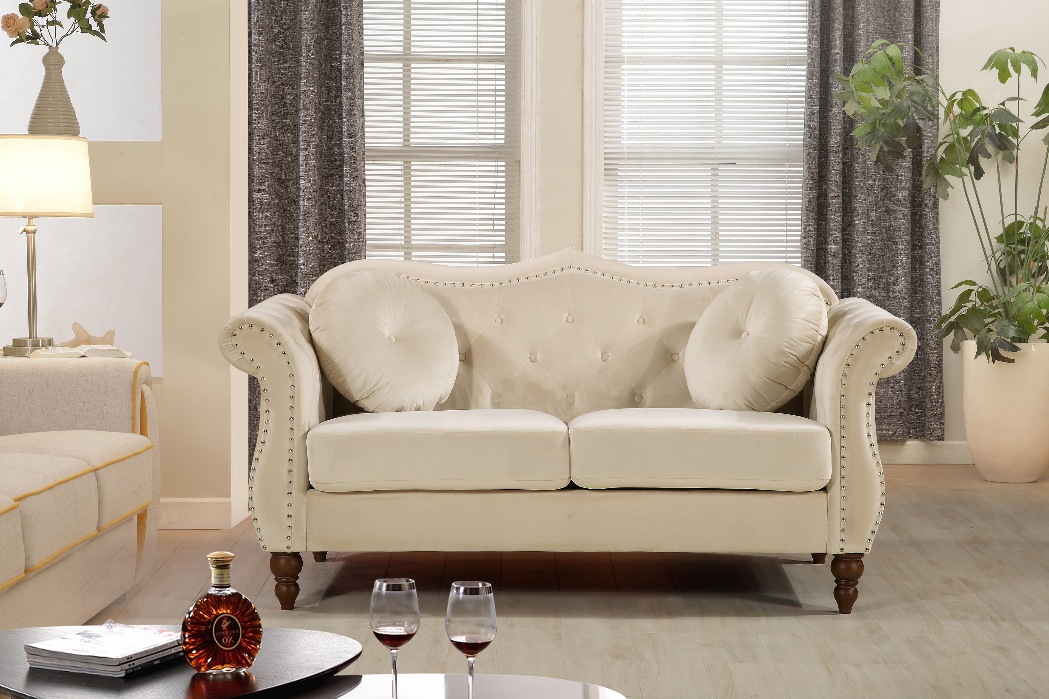 Uspridefurniture Wymore 65.5'' Velvet Rolled Arm Loveseat,Ivory